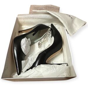 NWT Marc Jacobs Black Pointed-Toe Slingback Heels W/Crystal Embellished Strap, 8